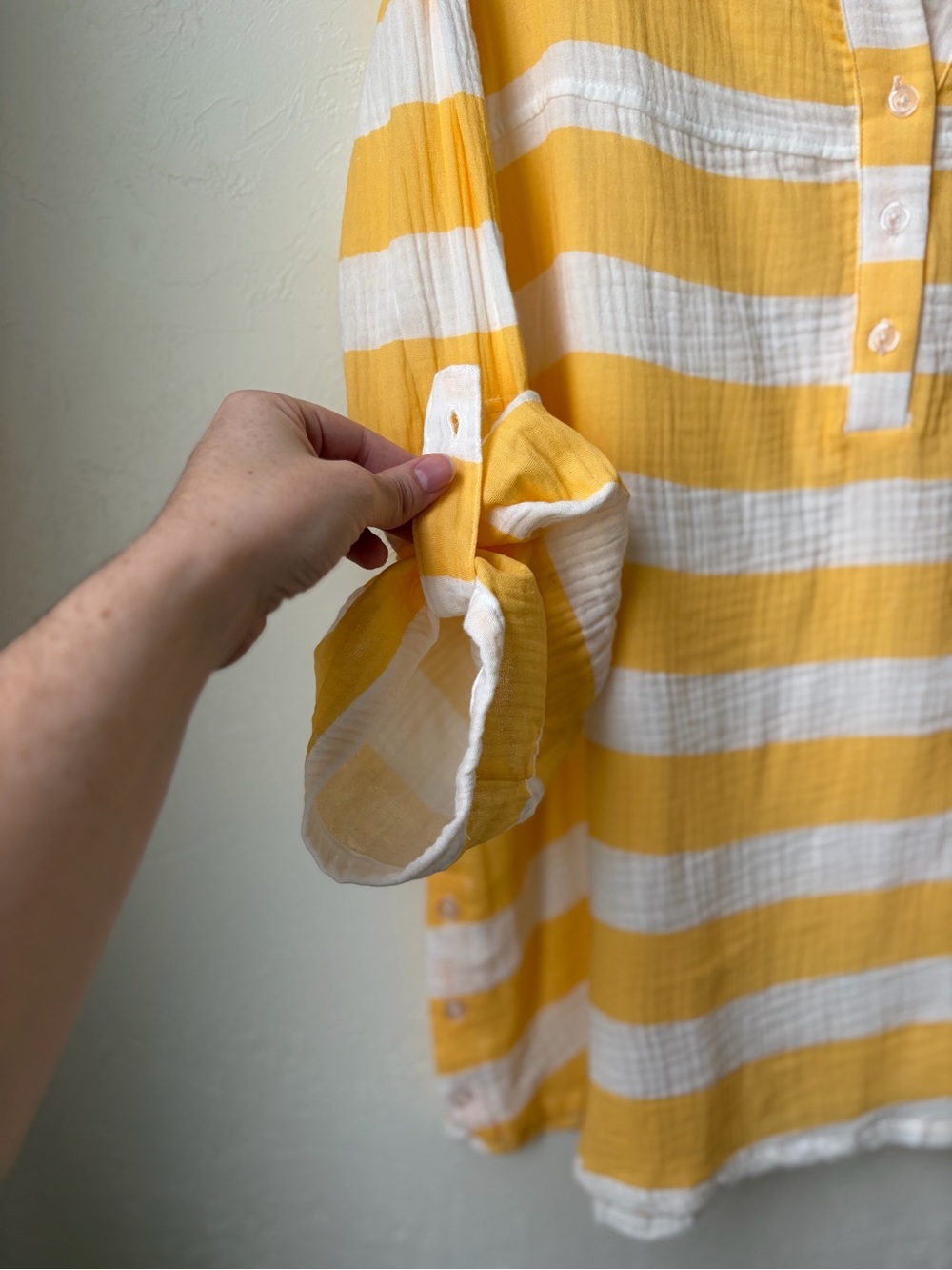 Kaktus Yellow White Stripe Cotton Gauze Henley Tunic Top NWT L - Picture 6 of 10